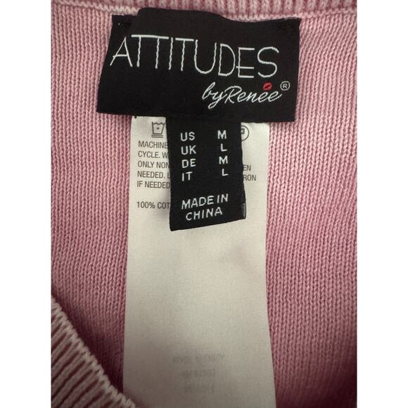 Attitudes by Renee 100% Cotton Sweater with Wash Effect Pastel Lavender Medium - Picture 14 of 14